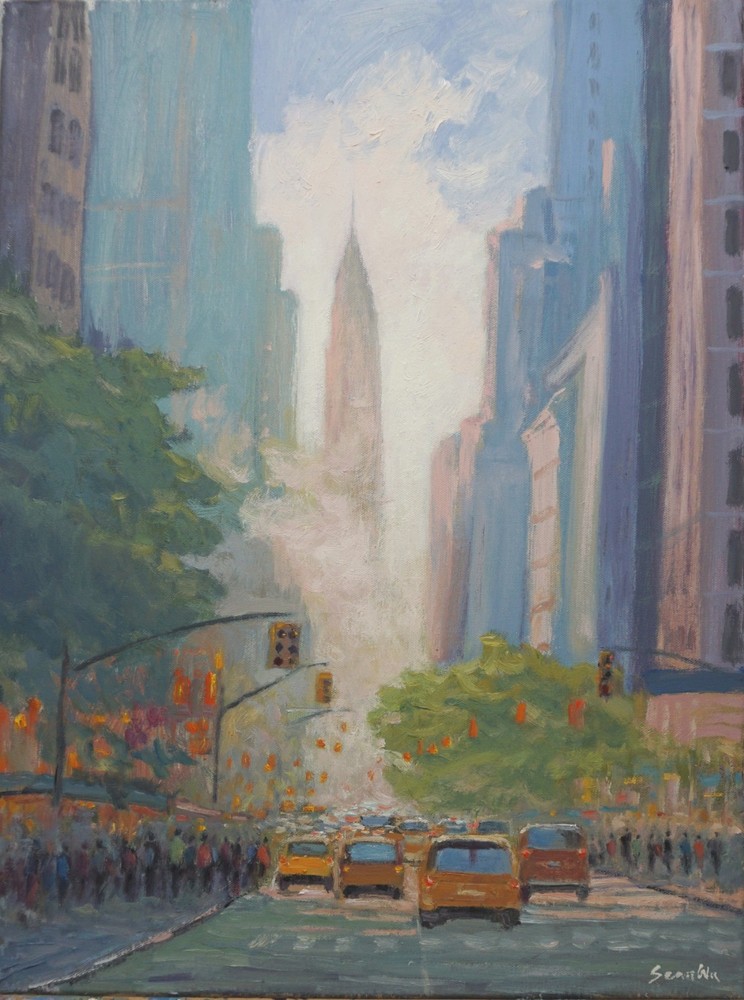Sean Wu, Original 18×24″ oil on stretched canvas , Cityscape