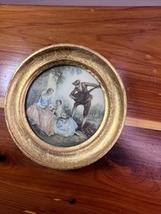 Vintage Music Lesson Lancret Miniature Picture Italy Round Framed Gold ITALY