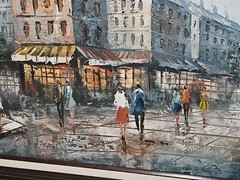 Vintage Henri Rogers Paris Street Cityscape Oil Painting Signed FRAMED 54″×29″