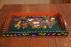 Vtg Ecuador Folk Art Tigua Original Hand Painted Wood Tray Festival Music 15×12″