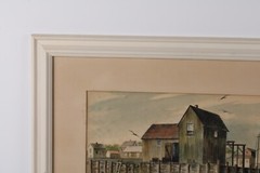 New England Boat Dock Coastal Watercolor Painting Signed Piersol 55