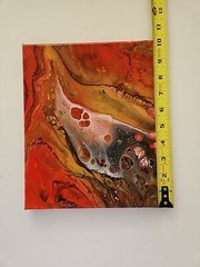 Abstract, original, Acrylic paint pouring painting, red and gold 8×10 in