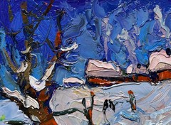 Oil Painting Snowy Streets Of The Village O. Ivanyuk Unframed Original nAAA3922