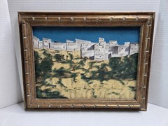 Vintage Framed Painting Pueblo Home Town Southwestern Desert