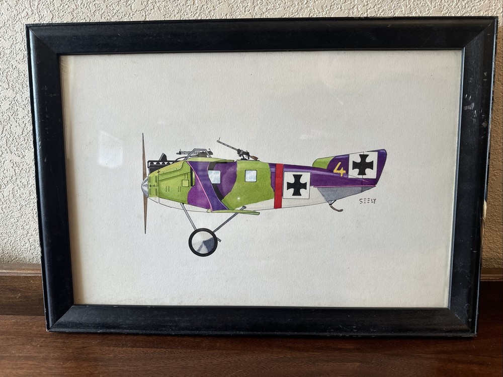 ORIGINAL WW1 AVIATION AIRPLANE WATERCOLOR PAINTING SIGNED SEELY