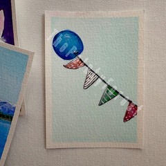 ACEO – ORIGINAL acrylic and watercolor painting of Balloon Bunting