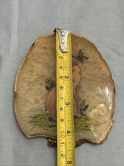 Vintage Signed Hand Painted Pig And Butterfly On Slice Of Agate Stone 1985