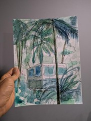 Original Art. Acrylic on Heavy Art Paper. 9×12 inches. ‚House in the Palms‘