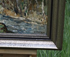 Ernst Kolbe Oil Painting Landscape With Creek Birches Horse Signed Framed