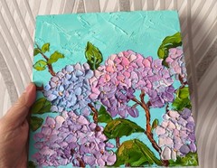 Hydrangea Oil Painting Original Art Impasto Flower Still Life 8x8in Signed