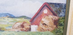 1930 year oil painting artwork with frame picture painting oil painting field village