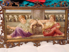 Antique Copeland Porcelain Painting Wall Art Women Romantic Frame English Plaque