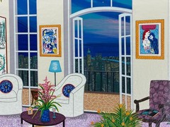 Fanch Ledan “Manhattan Penthouse” AP Signed Serigraph on Linen 1998 Framed 32×27