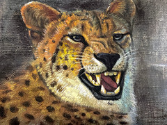 VINTAGE OIL PAINTING OF CHEETAH FROM 1960TH WITHOUT STRETCHER & FRAME.