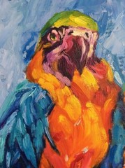Macaw Birds Parrots impasto Oil Painting Original 18×14 Tropical Wall Artwork