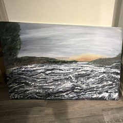 Large Impressionist Seascape Ocean Sunset Canvas Painting Unframed, Single