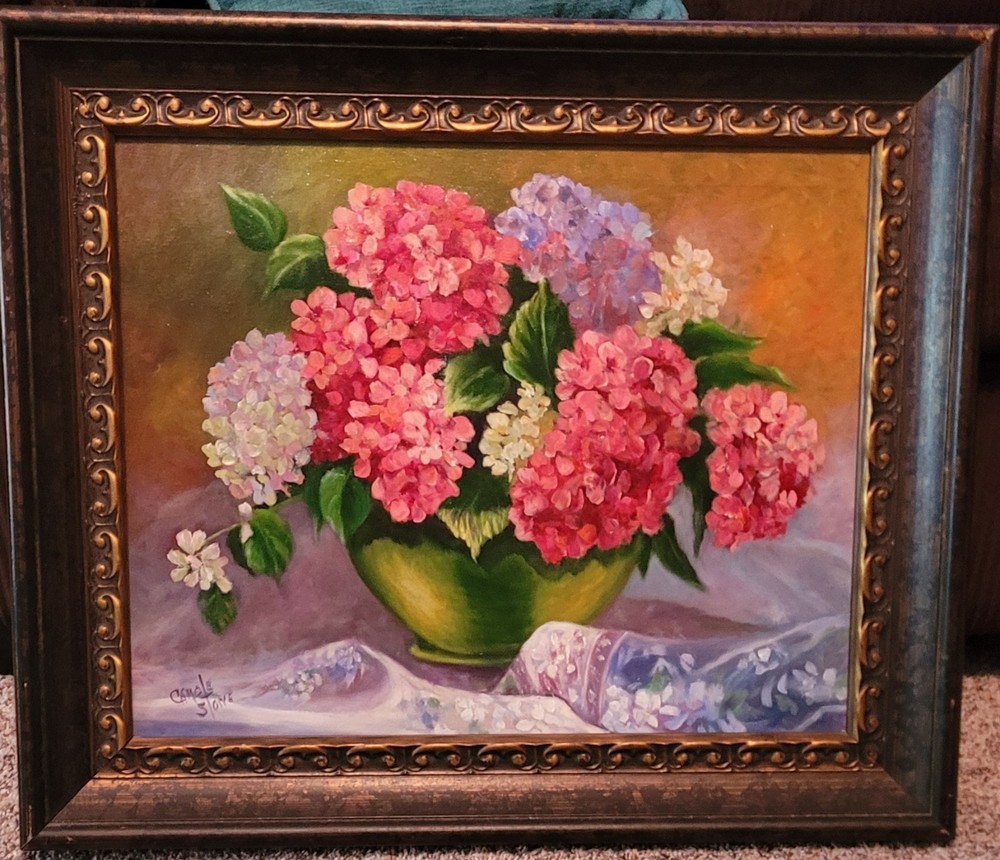 Signed 2011 Hydrangeas/Floral Still Life Painting Oil On Canvas