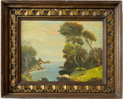 Vintage Mid Century Original Italian Coastal Landscape Oil Painting Signed Frame