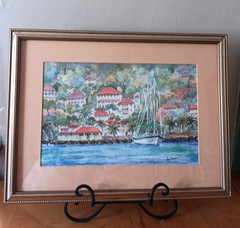 Framed Signed E. Castelli Island Seascape Watercolor Painting 19.5″ x 15″