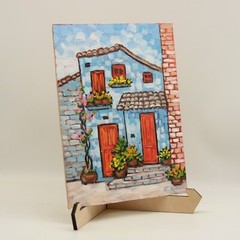 Original Oil Painting Provence Charming Cottage with Flower Street Scene Country