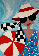 „Beach Day“ ACEO size original signed whimsical art card painting