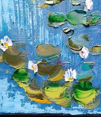 Oil original painting on canvas size 8×8 inches Waterlily Pond