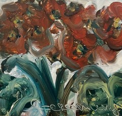 Red Geranium Flowers Art Original Oil Painting Framed Geraniums Artwork Floral