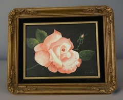 Vntg Pink Rose Original Oil Painting Still Life Floral 14” X 17” Free Ship!