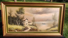 Vintage Oil Painting Kavanaugh / Kavanagh . Large, Beautiful Lake Scene