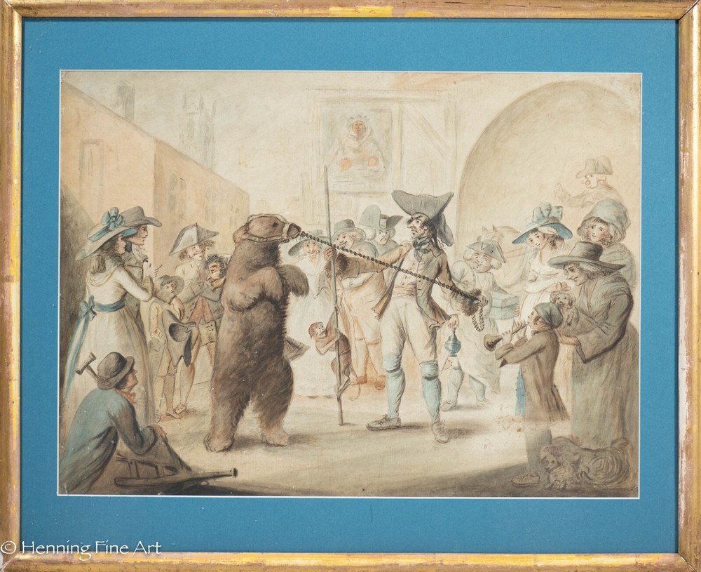 Beautiful Antique Dancing Bear Painting after Henry William Bunbury c. 1785 FINE