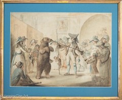 Beautiful Antique Dancing Bear Painting after Henry William Bunbury c. 1785 FINE