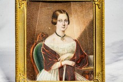 Refined Antique 19th Century Metal Framed Portrait Miniature Painting Woman