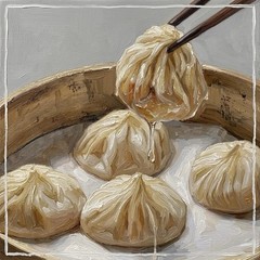 Oil Painting “Dumplings” Original Hand Painted Art 12”x12” Luxury Home Decor
