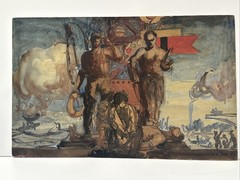 Antique Wpa Painting Illustration Frederick Dana Marsh Portrait Industrial Ships