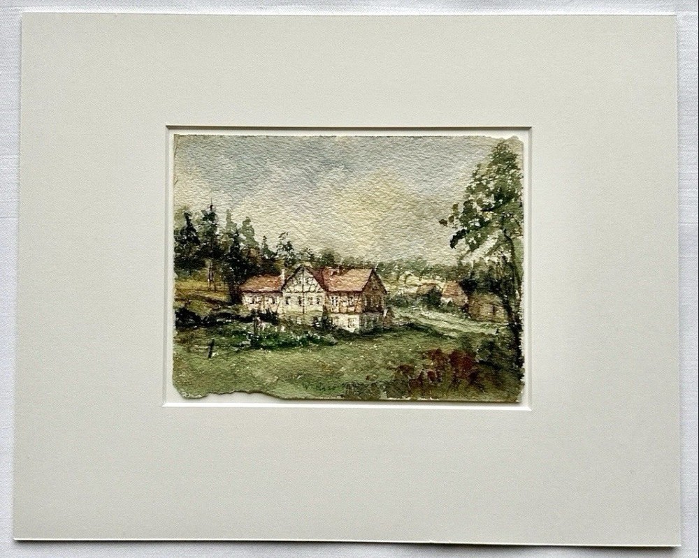 Gemünden in the Taunus sawmill hood/watercolor by Wilhelm Raab 1947 post-war art