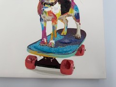 Beagle Dog w/Shades Skateboarding Oil? on Print Canvas Painting 14 1/4”x 11 1/4”