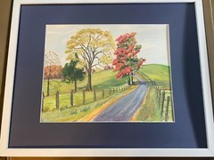 „Country Road In Autumn Scene“ Watercolor Painting – Framed