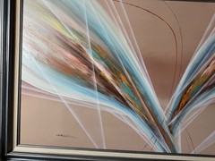 Large S Stephenson „Abstract Composition Scene“ Oil Painting – Signed And Framed