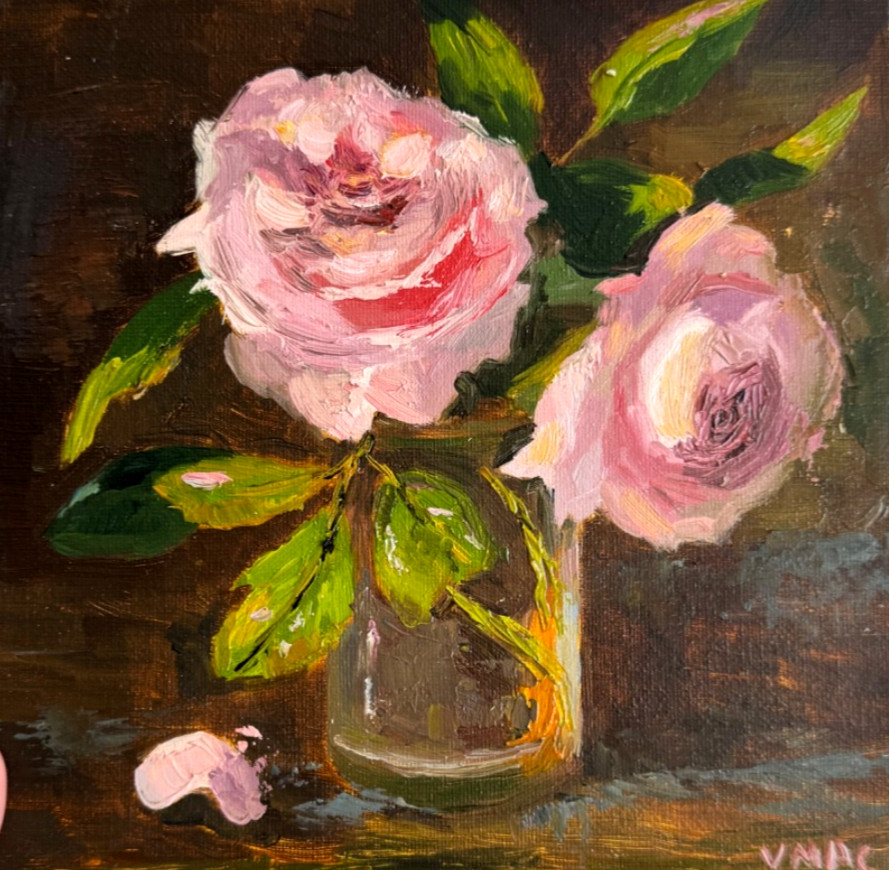 Flowers Roses Original Oil Painting on Canvas Bouquet Impasto Artwork Signed 8×8