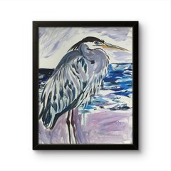 Heron Painting 11×14 Canvas Panel Original Blue Heron Art Coastal Decor
