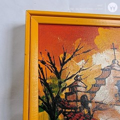 Vintage Oil Painting California Mission Spanish Church Orange Yellow Religious