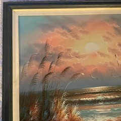 Impressionist oil painting Sunset coast ocean seascape original pinks signed