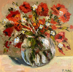 Flowers Poppy Painting Original Oil Impasto Still Life Signed Floral Art