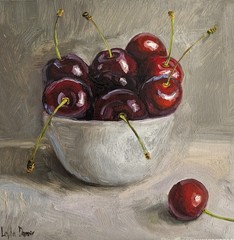 Sweet ripe cherry fruit still life oil painting 6×6″