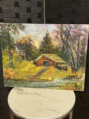 Vintage Canvas Oil Painting Signed Double Sided Painting by Iva Moore Colorful