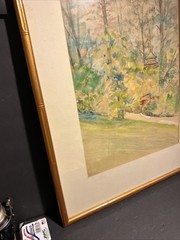 Vintage Japanese Garden Watercolor Painting Framed 25×20 Asian Landscape Art