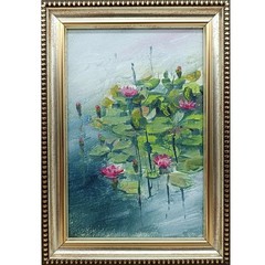 Water Lilies Original Oil Painting 6×4 Framed Signed Lotus Lake Landscape Art