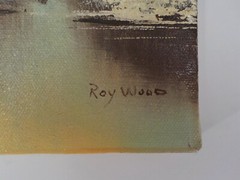 ORIGINAL WINTER PAINTING CANVAS ONLY APPR 8″x10″ COVERED BRIDGE SIGNED ROY WOOD
