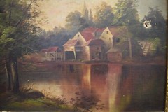Very Old Framed Oil Painting on Canvas „Landscape“ 27″ x 21 1/2″ (CU#897)