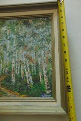 Framed Original Oil Painting birch trees artist signed 12X15 inch